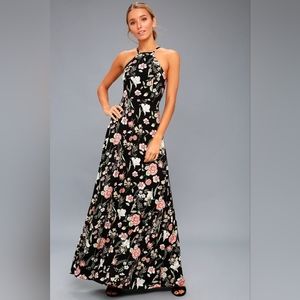 Lulu's Gotta Crush On You Black Floral Print Maxi Dress
